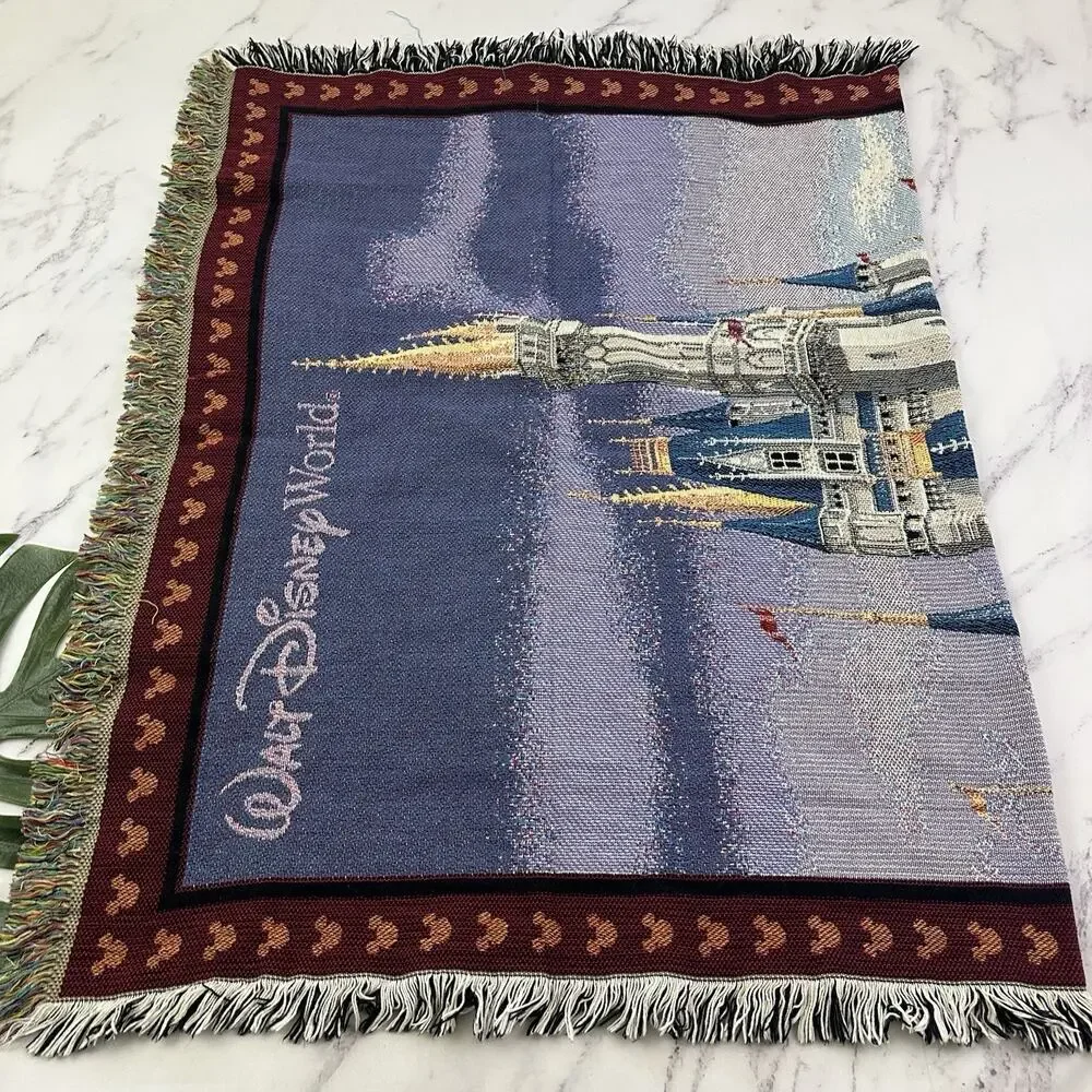 Walt Disney World Tapestry Woven Throw Blanket Cinderella Castle Mohawk
